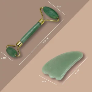 Rouleau de massage en pierre de jade et Gua Sha - Vert