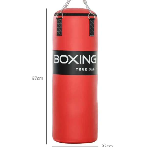 Sac de frappe à suspendre - kit de fixation, chaine 4 points, gants inclus - acier PVC EPE rouge noir