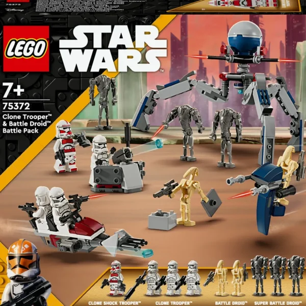 Star Wars 75372 Pack de Combat des Clone Troopers et Droïdes de Combat, Jouet avec Speeder Bike et Figurine