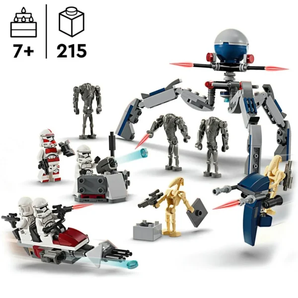 Star Wars 75372 Pack de Combat des Clone Troopers et Droïdes de Combat, Jouet avec Speeder Bike et Figurine