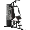 Station de musculation - entrainement complet - développé couché, butterfly, barre latissimus, curler, bande résistance, 10 contrepoids - acier noir rouge