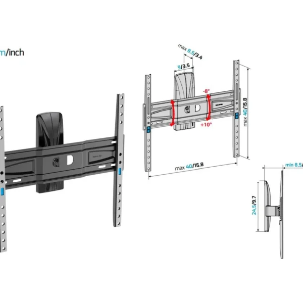 Support mural TV TV inclinable et orientable pour 32 a 77