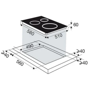 Table de cuisson induction 60cm 3 feux 7400w noir - bpi1639kx