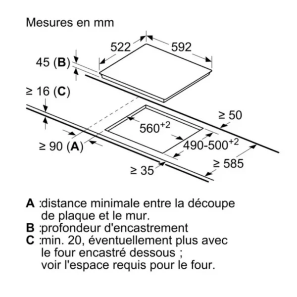 Table de cuisson vitrocéramique 60cm 3 feux 5700w noir - PKM611BB8E