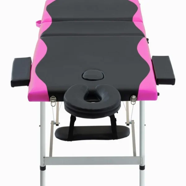 Table de massage pliable 3 zones Aluminium Noir et rose