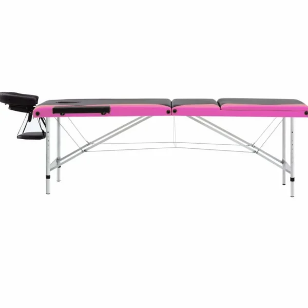 Table de massage pliable 3 zones Aluminium Noir et rose