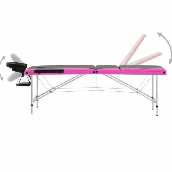 Table de massage pliable 3 zones Aluminium Noir et rose