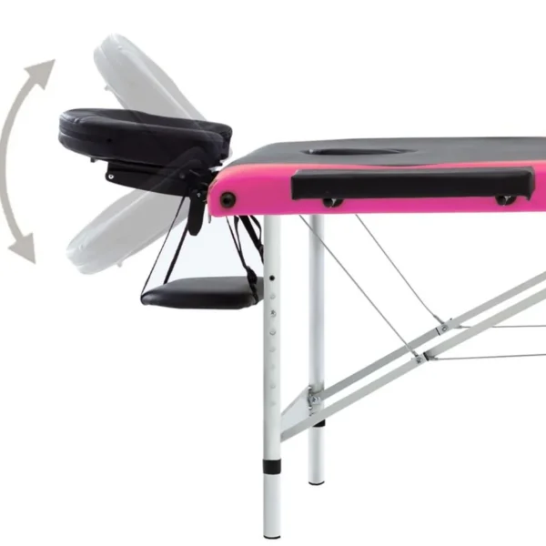 Table de massage pliable 3 zones Aluminium Noir et rose