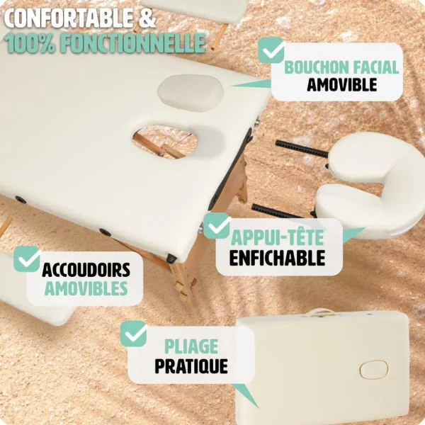 Table de massage pliante 2 Zones Bois, cosmétique, portable