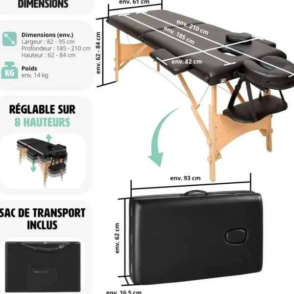 Table de massage pliante 2 Zones Bois, cosmétique, portable