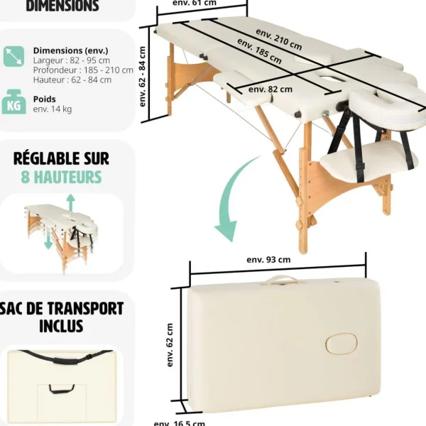 Table de massage pliante 2 Zones Bois, cosmétique, portable