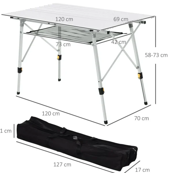 Table pliante en aluminium table de camping table de jardin 6 personnes hauteur réglable + sac de transport