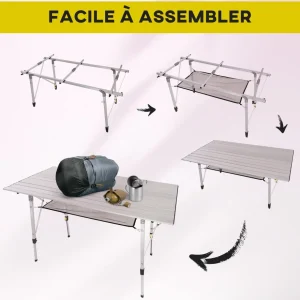 Table pliante en aluminium table de camping table de jardin 6 personnes hauteur réglable + sac de transport