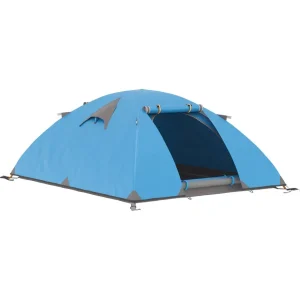 Tente de camping 2-3 personnes dim. 268L x 214l x 103H cm - 2 portes zippées, tapis sol, sac transport - alu. polyester gris bleu