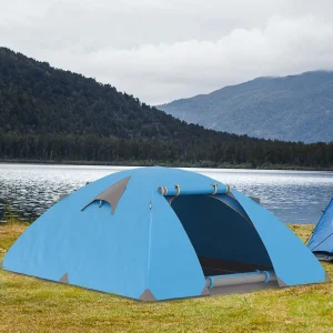 Tente de camping 2-3 personnes dim. 268L x 214l x 103H cm - 2 portes zippées, tapis sol, sac transport - alu. polyester gris bleu