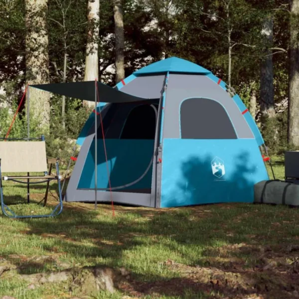 Tente de camping cabine 4 personnes bleu libération rapide