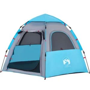 Tente de camping cabine 4 personnes bleu libération rapide