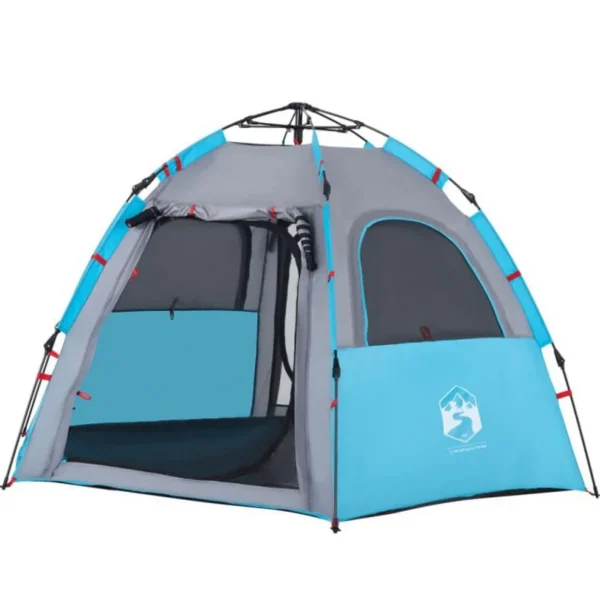 Tente de camping cabine 4 personnes bleu libération rapide