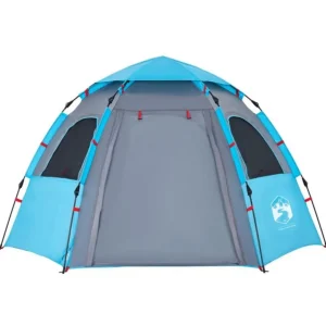 Tente de camping cabine 4 personnes bleu libération rapide