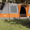 Tente de camping tunnel 4 personnes gris et orange imperméable