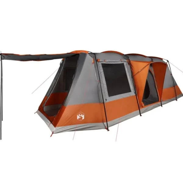 Tente de camping tunnel 4 personnes gris et orange imperméable