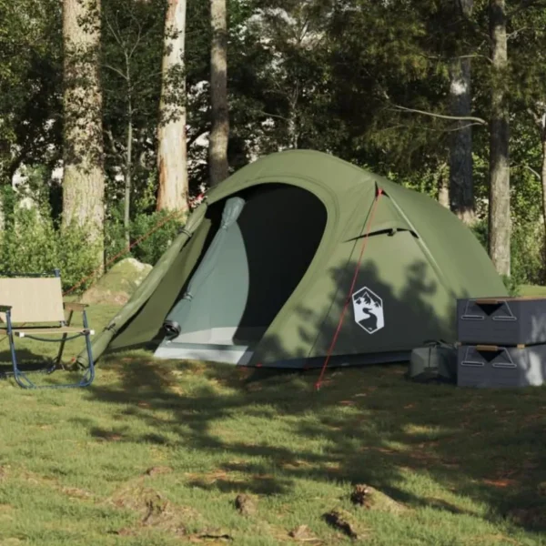 Tente de camping tunnel 2 personnes vert olive imperméable