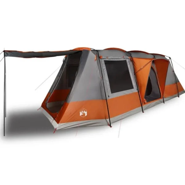 Tente de camping tunnel 4 personnes gris et orange imperméable