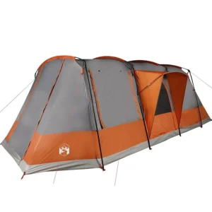 Tente de camping tunnel 4 personnes gris et orange imperméable