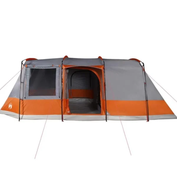 Tente de camping tunnel 4 personnes gris et orange imperméable