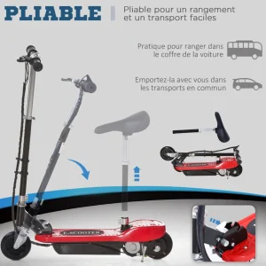 Trottinette Électrique 120 W Pliable pour Enfants de 7 à 12 Ans Hauteur de Guidon et Selle Réglable 10 Km/h Max. 2 Roues en PU Rouge