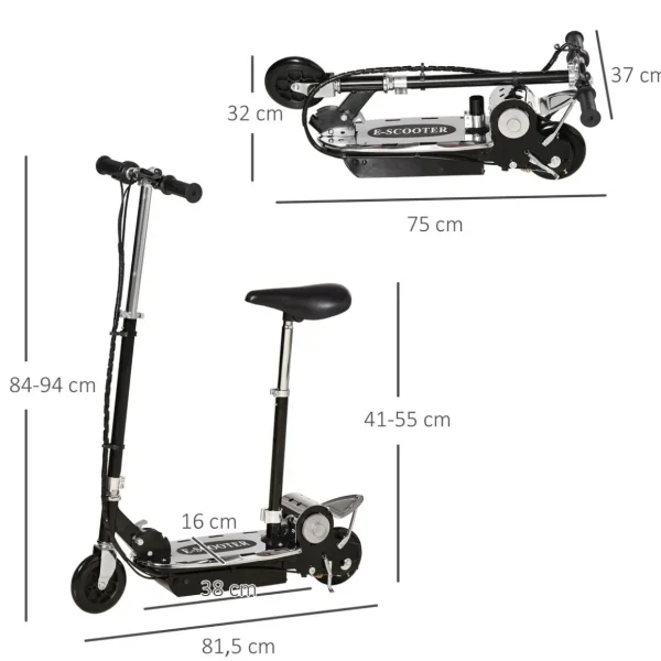 Trottinette électrique 120 W pliable pour enfant de 7 à 12 ans hauteur guidon et selle réglable 10 Km/h max. noir