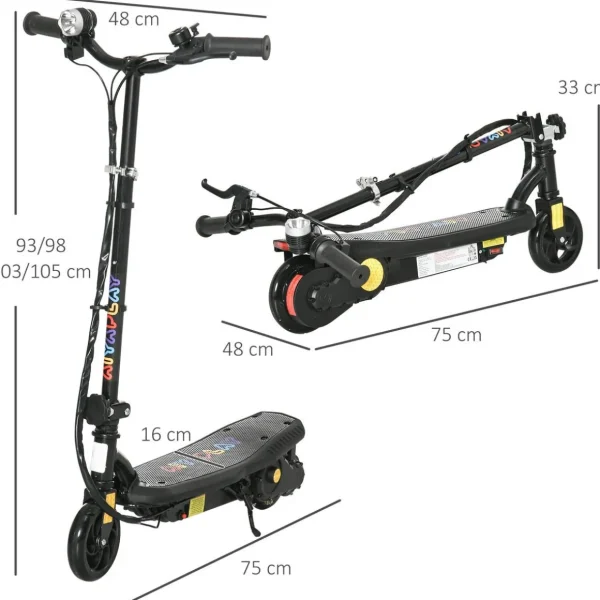 Trottinette électrique 120 W pliable pour enfant 7-14 ans 12 Km/h max. autonomie 10 Km max. noir