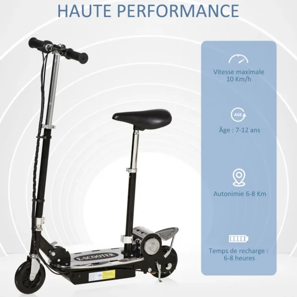 Trottinette électrique 120 W pliable pour enfant de 7 à 12 ans hauteur guidon et selle réglable 10 Km/h max. noir