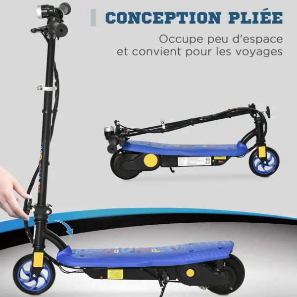 Trottinette électrique 120 W pliable pour enfant 7-14 ans 12 Km/h max. autonomie 10 Km max. bleu