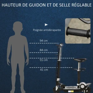 Trottinette électrique 120 W pliable pour enfant de 7 à 12 ans hauteur guidon et selle réglable 10 Km/h max. noir