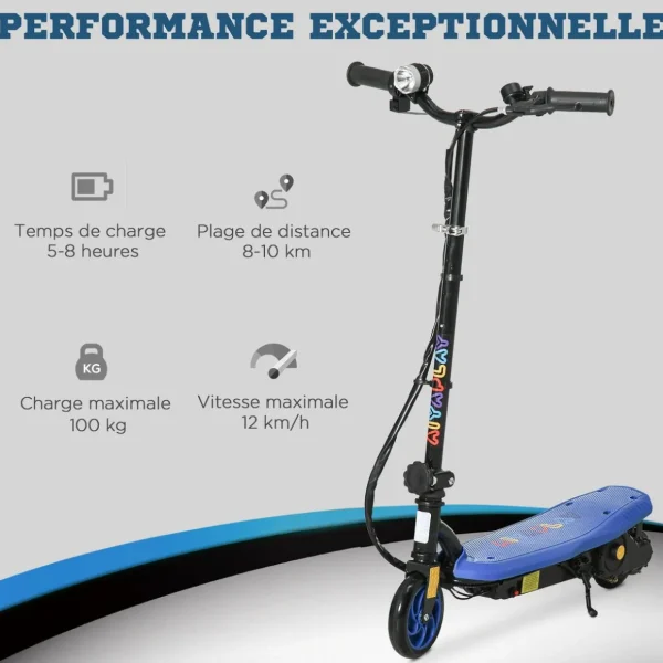 Trottinette électrique 120 W pliable pour enfant 7-14 ans 12 Km/h max. autonomie 10 Km max. bleu