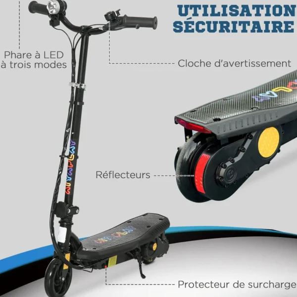 Trottinette électrique 120 W pliable pour enfant 7-14 ans 12 Km/h max. autonomie 10 Km max. noir