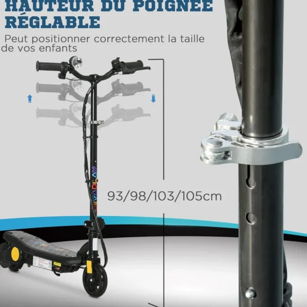 Trottinette électrique 120 W pliable pour enfant 7-14 ans 12 Km/h max. autonomie 10 Km max. noir