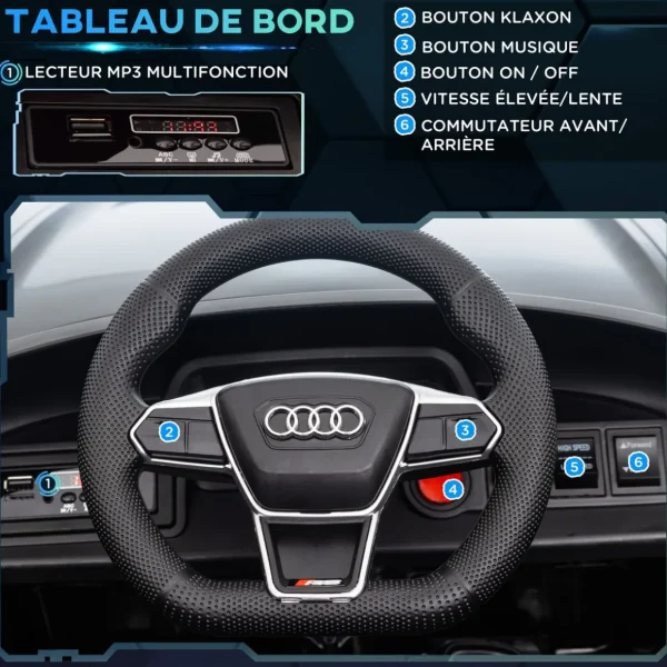 Véhicule électrique enfant Audi RS e-tron GT V. max. 5 Km/h télécommande effets sonores + lumineux noir