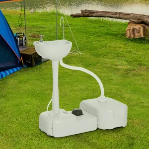 Évier à Main Portable Jardin Extérieur Camping Voyager avec Réservoir d'Eau 17L Pompe à Pied 83 x 50 x 103 cm Gris