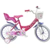 Vélo 16'' Fille Licence Minnie pour enfant de 105/120 cm avec stabilisateurs à molettes - Panier avant - Porte poupée arrière - 2 freins et pneus gonflables