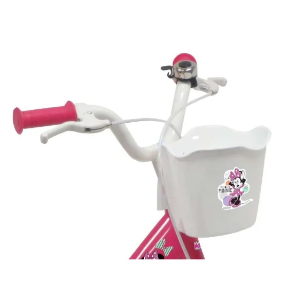 Vélo 16'' Fille Licence Minnie pour enfant de 105/120 cm avec stabilisateurs à molettes - Panier avant - Porte poupée arrière - 2 freins et pneus gonflables