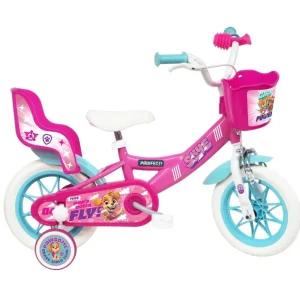 Vélo 12'' Fille Licence Pat Patrouille à l'effigie de Stella pour enfant de 85/100 cm avec stabilisateurs à molettes - Panier avant - Porte poupée - 1 frein et roues batons