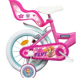 Vélo 16'' Fille Licence Pat Patrouille à l'effigie de Stella de la Pat'Patrouille pour enfant de 105/120 cm avec stabilisateurs à molettes - Panier avant - Porte poupée arrière - 2 freins