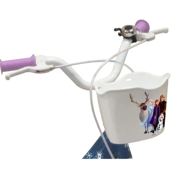 Vélo 16'' Fille Licence Reine des neiges + Casque pour enfant de 105/120 cm avec stabilisateurs à molettes - Panier avant - Porte poupée arrière - 2 freins et pneus gonflables