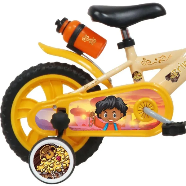 Vélo 12 Garçon Prince des sables pour enfant de 85/100 cm avec stabilisateurs à molettes - Plaque décorative - Porte bidon - 1 frein