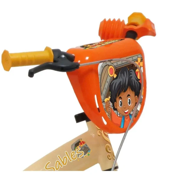 Vélo 12 Garçon Prince des sables pour enfant de 85/100 cm avec stabilisateurs à molettes - Plaque décorative - Porte bidon - 1 frein