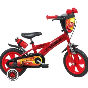 Vélo 12'' Garçon Licence Cars pour enfant de 85/100 cm avec stabilisateurs à molettes - Plaque décorative avant - Porte bidon - 1 frein et roues batons