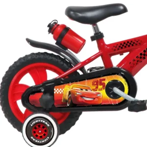 Vélo 12'' Garçon Licence Cars pour enfant de 85/100 cm avec stabilisateurs à molettes - Plaque décorative avant - Porte bidon - 1 frein et roues batons