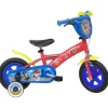 Vélo 10'' Garçon Licence Pat Patrouille pour enfant de 75/90 cm avec stabilisateurs à molettes - 1 frein - Plaque décorative avant et roue batons